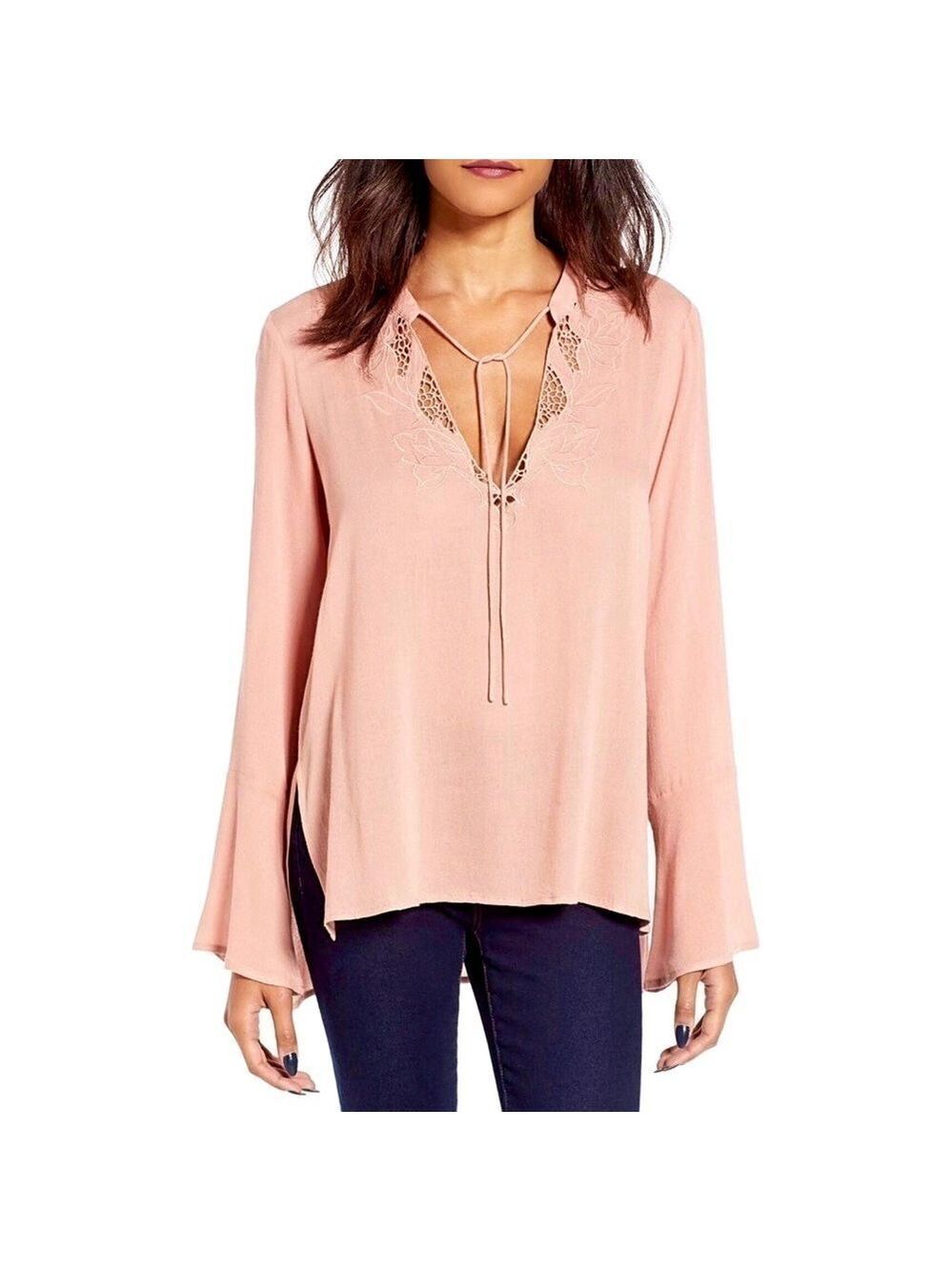 Lush Crochet Trim Bell Sleeve Top